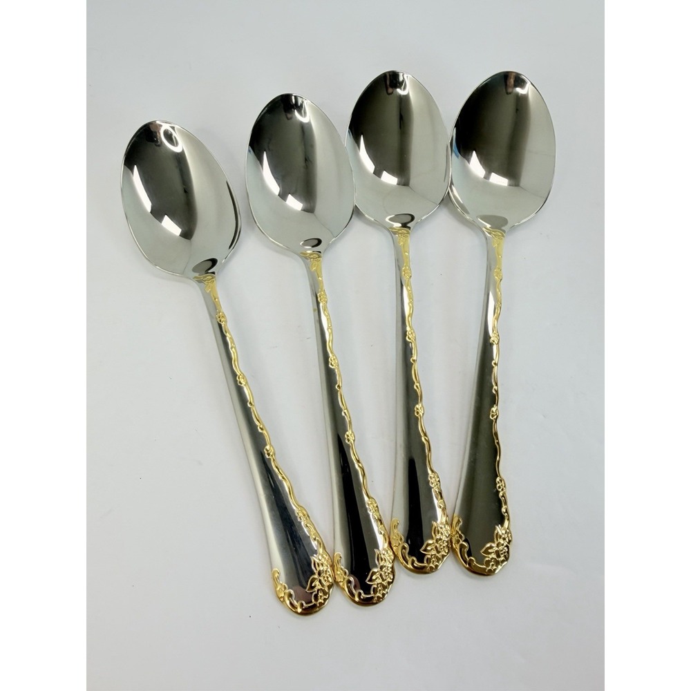 Oneida Community GOLDEN BELLE ROSE 4 Soup Spoons Stainless Steel Flatware #2